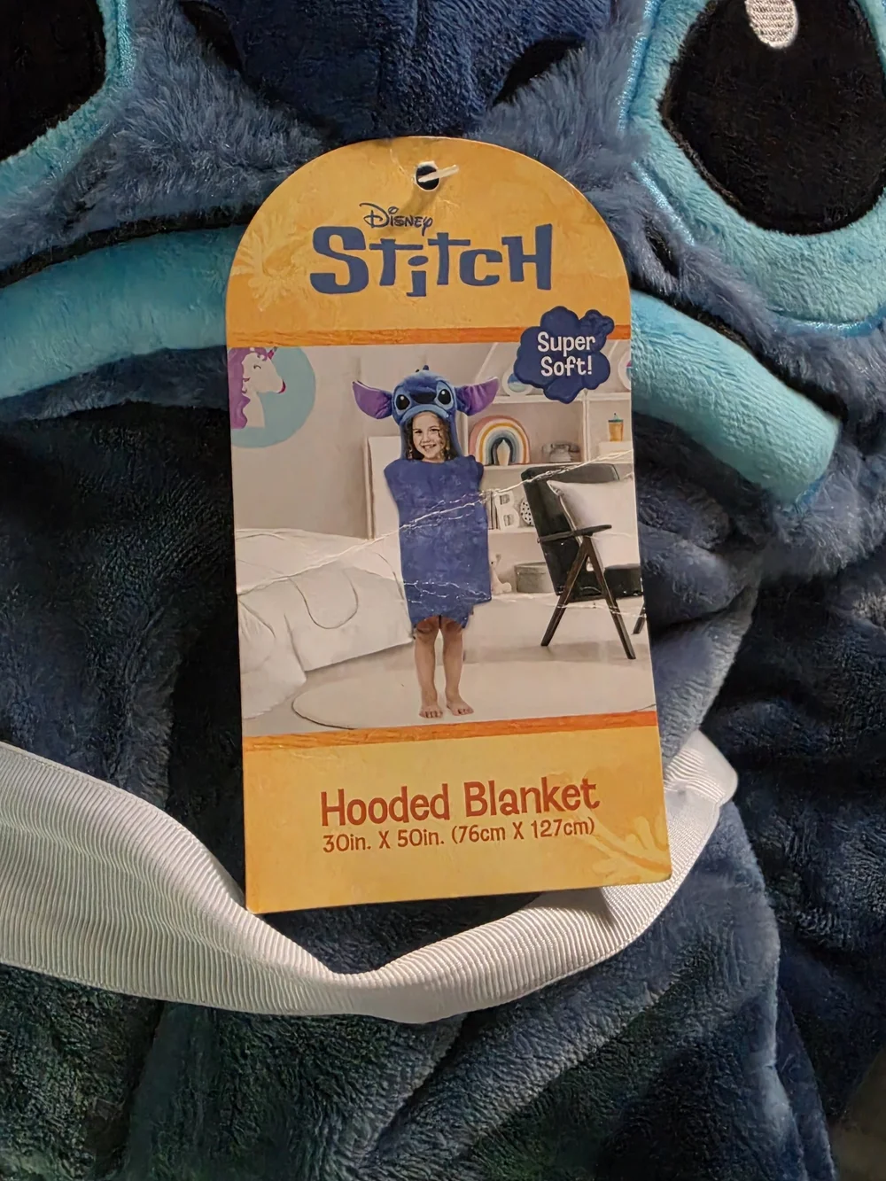 Disney Stitch Hooded Plush Kids Blanket - Blue with Pink Ear Accents